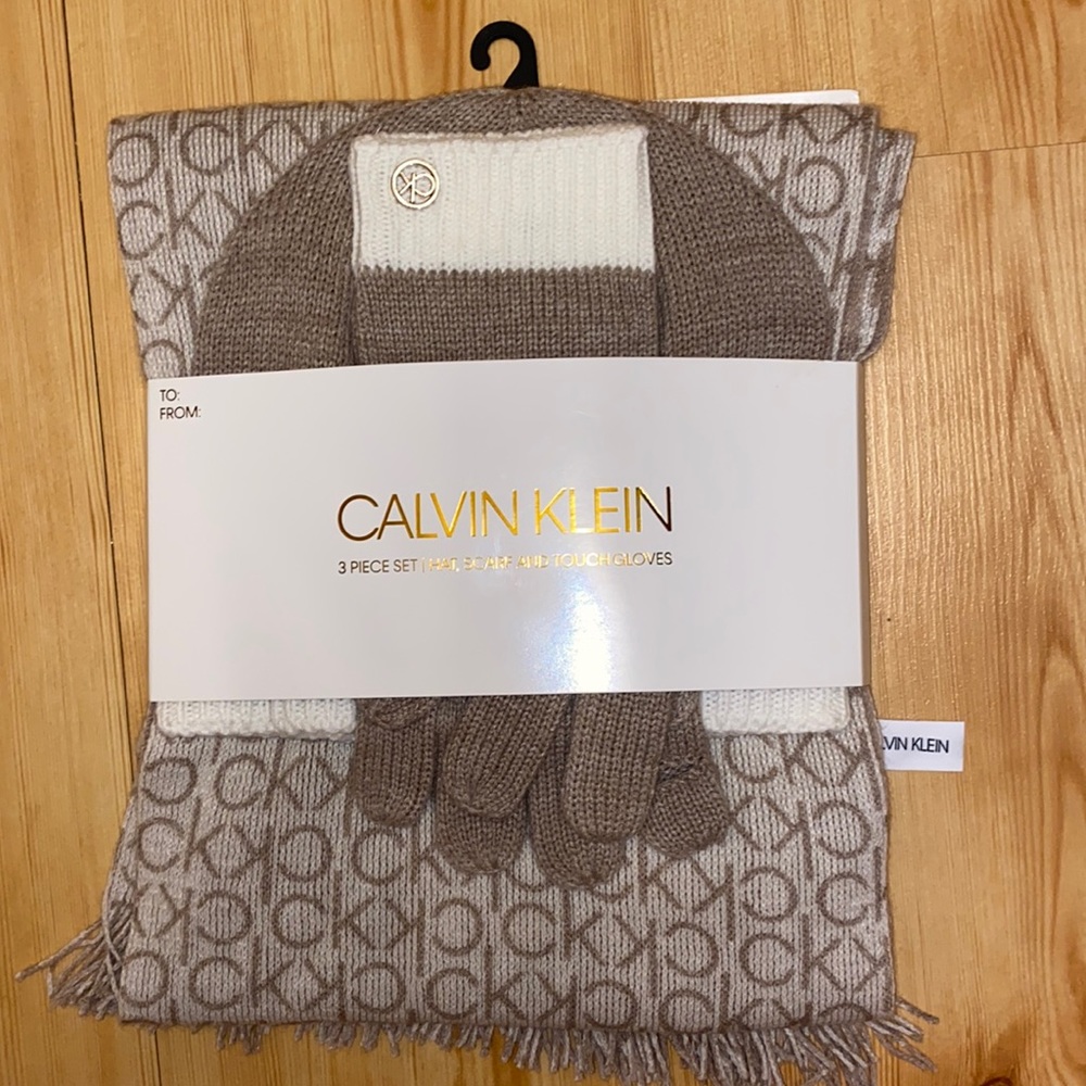 Calvin Klein 3 piece set: Hat, Scarf, and Touch Gloves.
